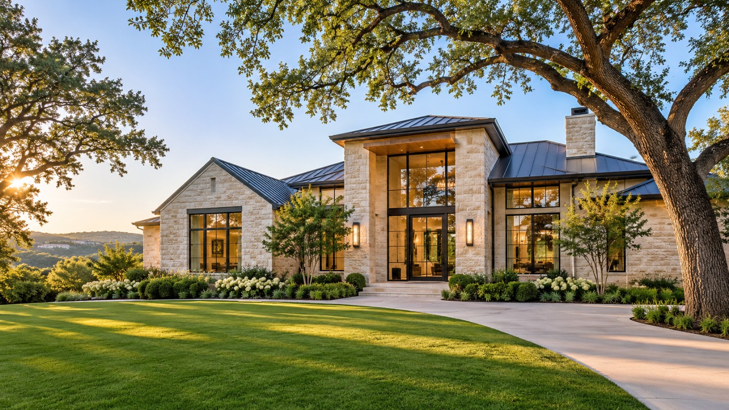 Hillside home at dusk